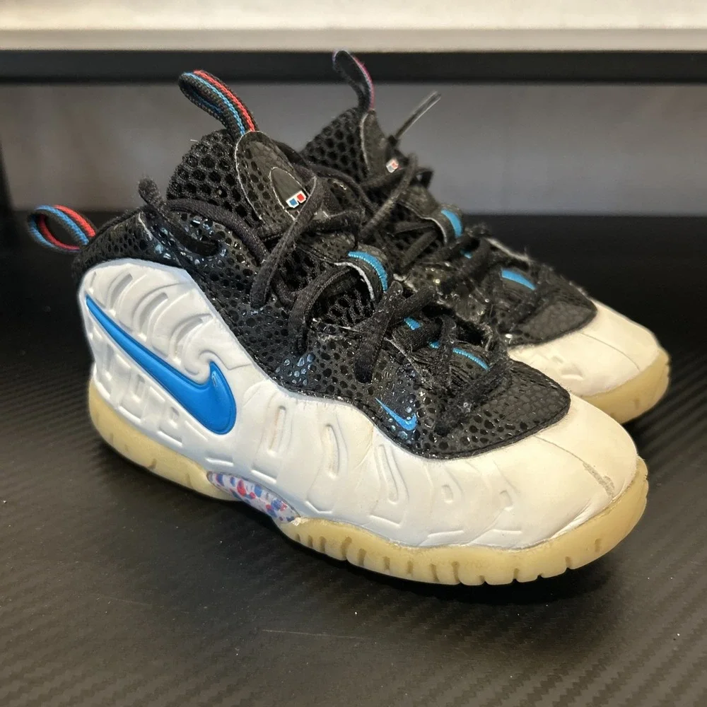 Nike‎ Foamposite Shoes Baby Toddler Size 9C White Blue Pink Sneakers 843769-102